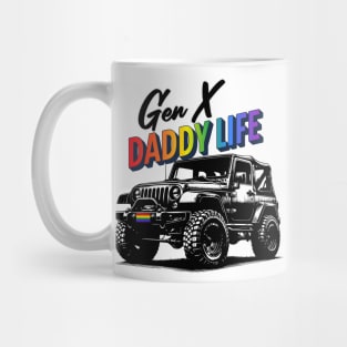 Gay Pride Shirt Men Daddy Gen X LGBTQ Jeep Rainbow Flag Mug